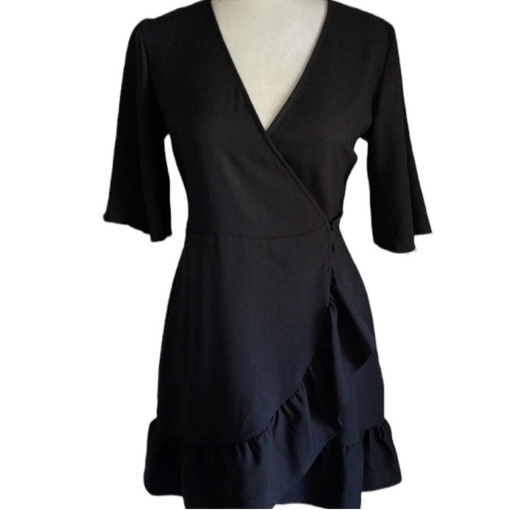TOPSHOP frill black mini dress